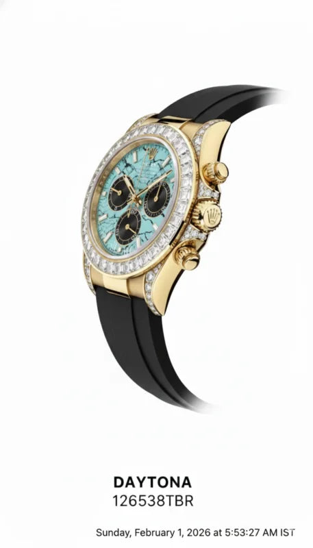ROLEX DAYTONA YELLOW GOLD TURQUOISE DIAMOND DIAL & BEZEL OYSTERFLEX STRAP